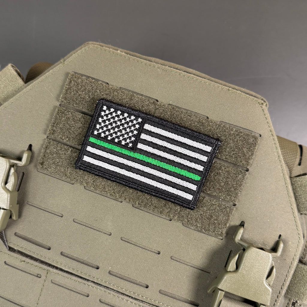 Thin Green Line Tactical American Flag Patch, 2x3.5" | Made in USA | VELCRO® Brand Hook Backing